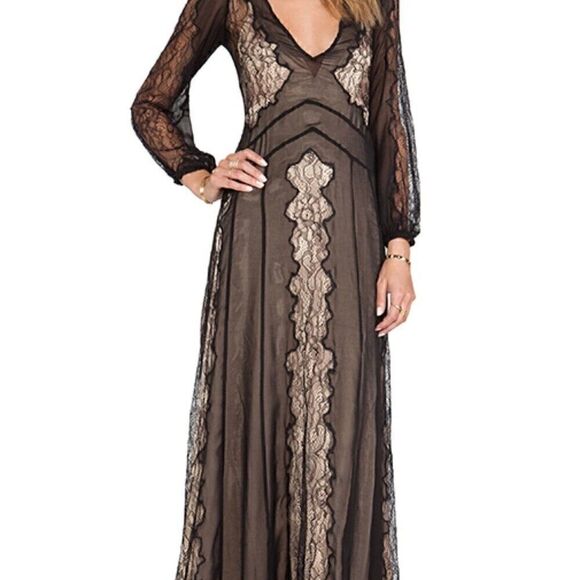 NWT Stone Cold Fox XS/S Black Vermont Lace WhimsiGoth Witch Boho Long Dress Gown - Picture 7 of 9